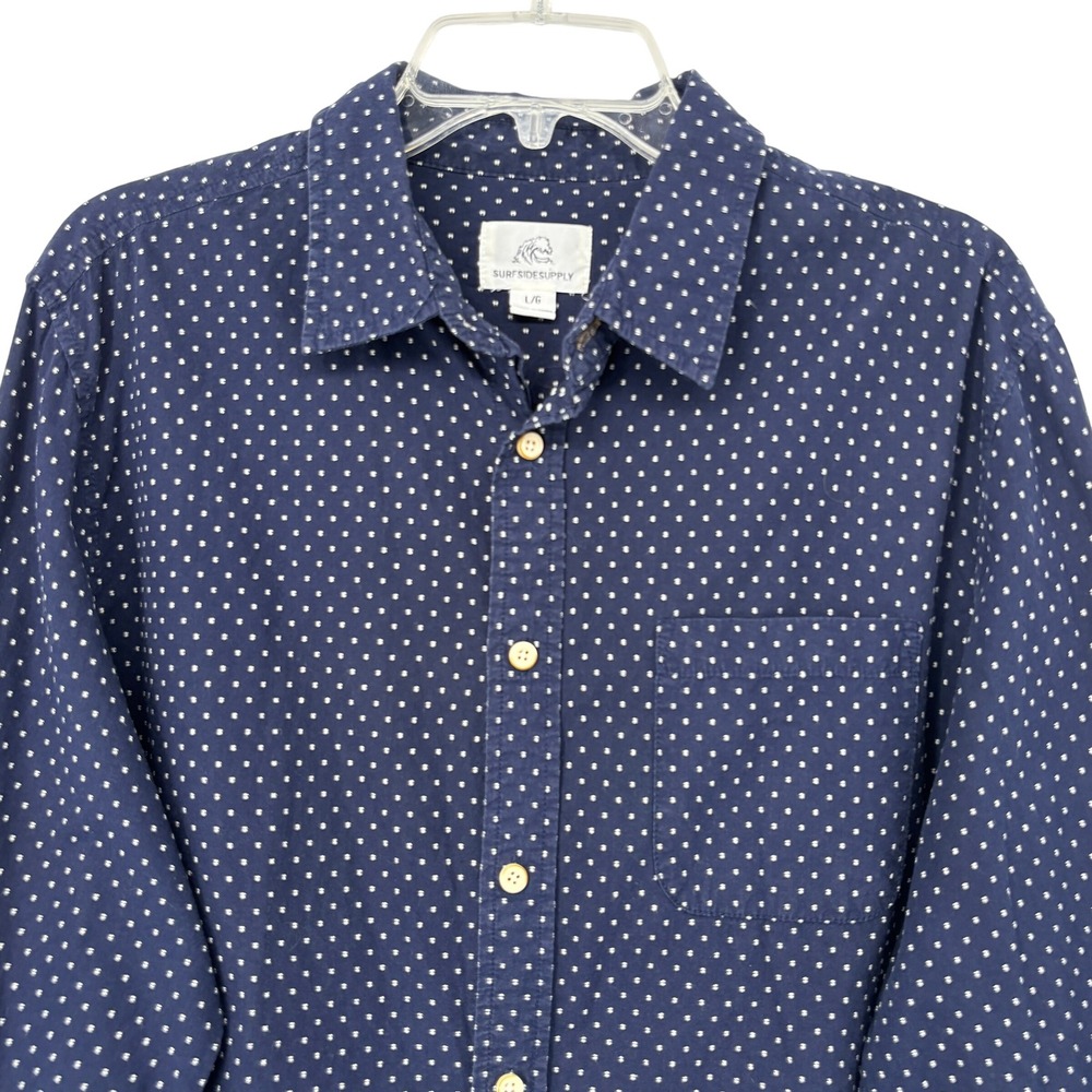 Surfside Supply Polka Dot Button Down Shirt Mens L Casual Navy Cotton